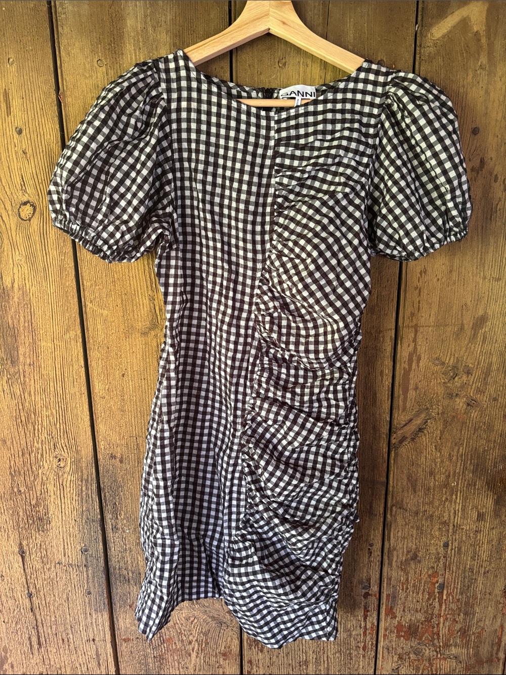 GANNI Black and White Gingham Dress, Size 36